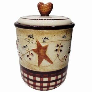 Linda Spivey VTG Expressions Hearts & Stars Canister Gingham Primitive Large